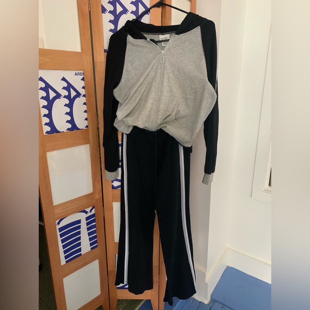 Gray and Black Tracksuit with White Stripes